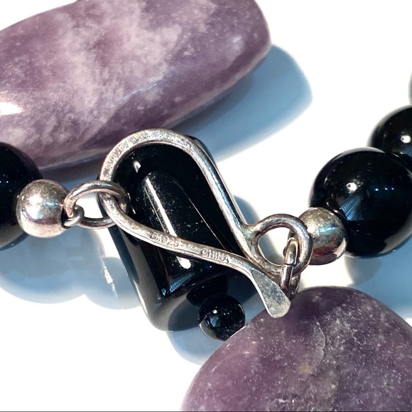 Jay King 925 Black Onyx and Purple Agate Semi-previous Gemstone Necklace - Picture 9 of 13